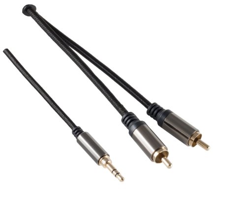 HQ jack to cinch adapter cable, 3.5mm jack plug 3pin to 2x cinch plug, black, DINIC box with Euro hole, length 2.50m